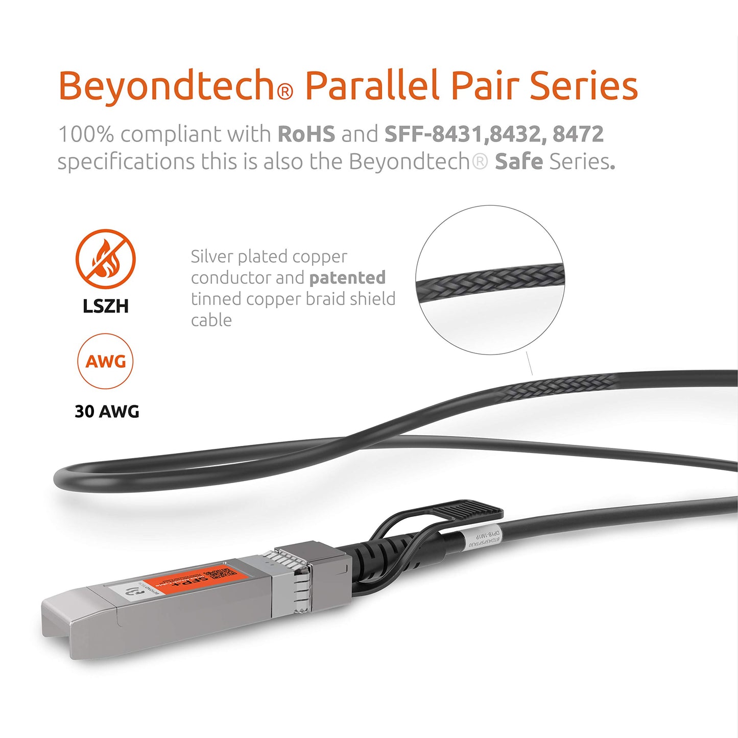 BEYONDTECH 10G SFP+ Direct Attach Cable - 30 AWG Twinax LSZH 10Gb Ethernet Switch Network DAC Cables - SFP+ DAC Cable PureGigabit Series - 0.5m