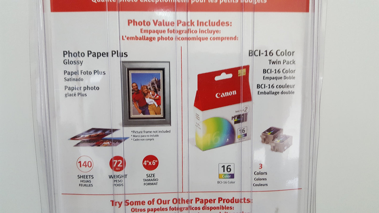 CANON Photo Value Pack (9818A007) 2 BCI-16 Color Ink Tanks with 140 Sheets of 4x6 Glossy Photo Paper