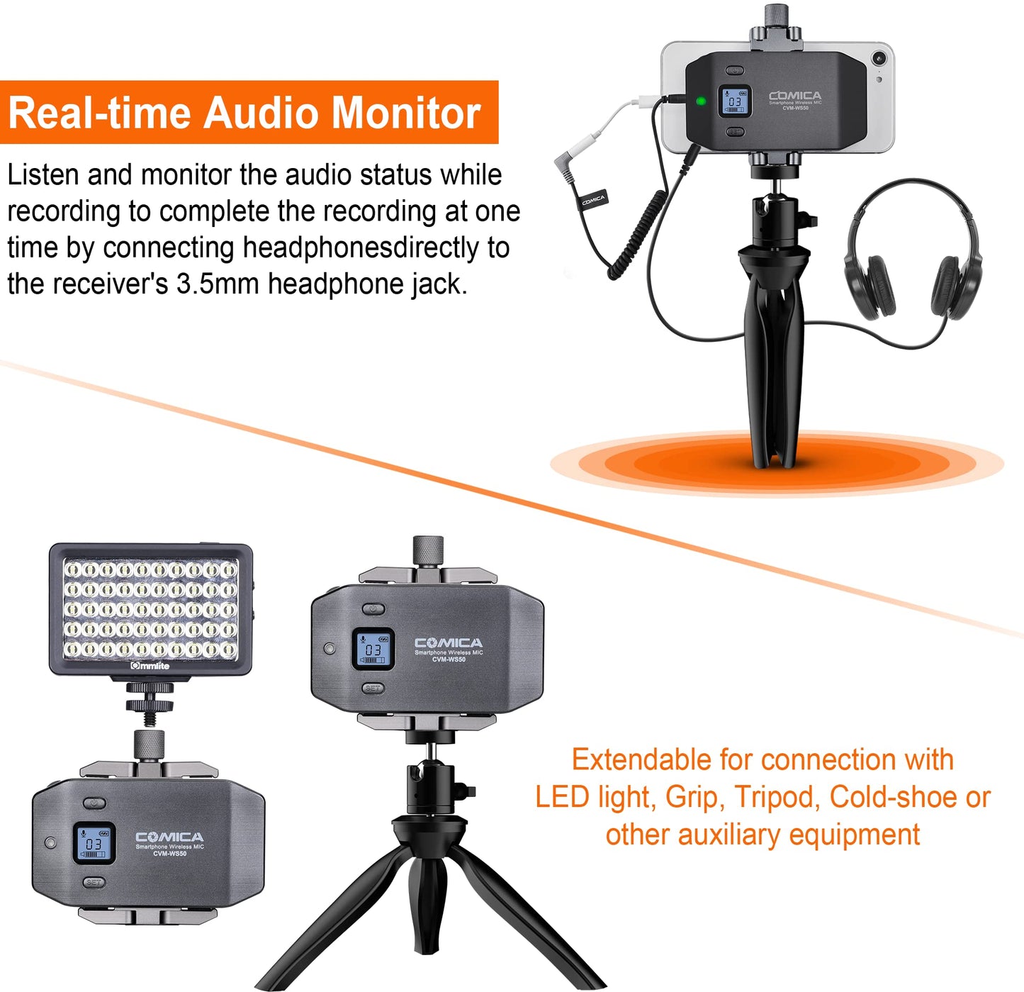 COMICA CVM-WS50 Wireless Handheld Microphone, Professional Handheld Interview Mic for iPhone, Android Phones, Camera, Reporter Mic for Content