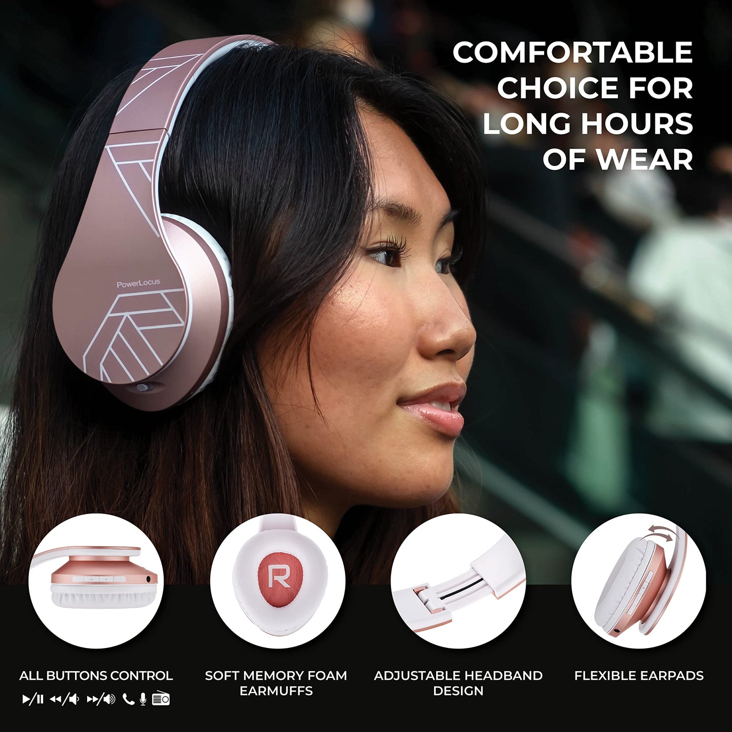 PowerLocus Bluetooth Over-Ear Headphones, Wireless Stereo Foldable Headphones Wireless and Wired Headsets with Built-in Mic, Micro SD/TF, FM…