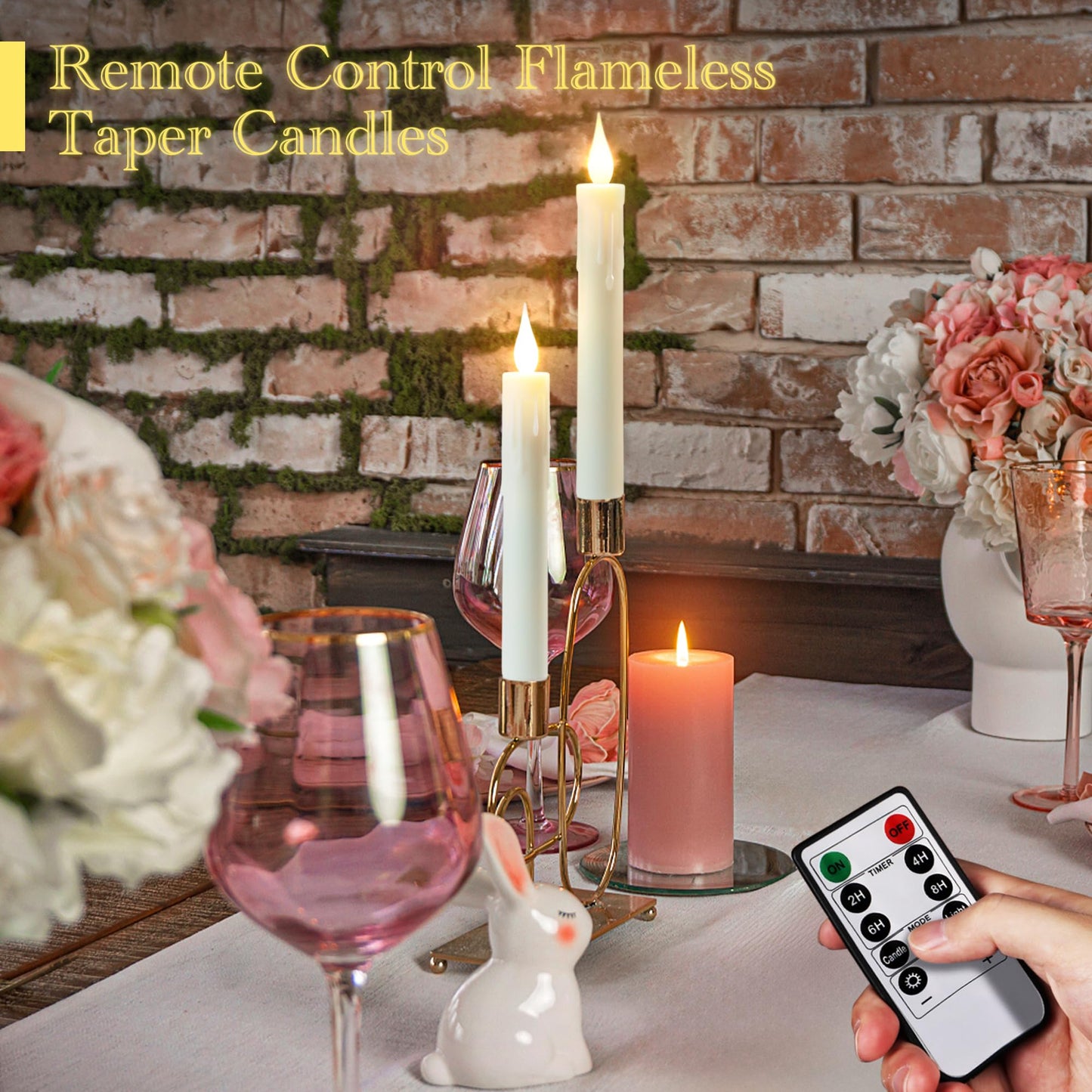 Daord LED Flameless Taper Candles with Flickering Flame Remote Timer Battery Operated Window Candlesticks for Christmas Halloween Wedding Decor
