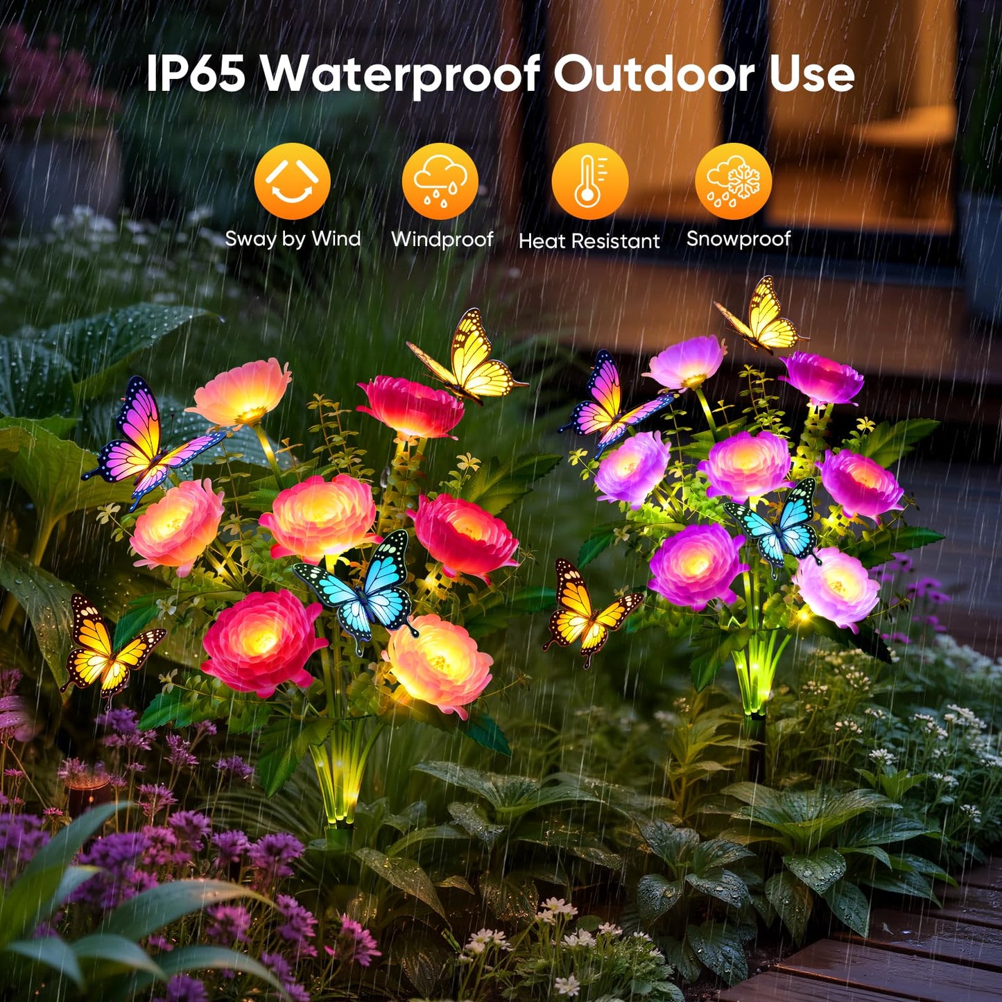 Solar Flowers Lights Outdoor Waterproof: 3 Pack LED Solar Lights Decorative for Outside Garden Decor with Butterfly Auto-On/Off for Yard Landscape