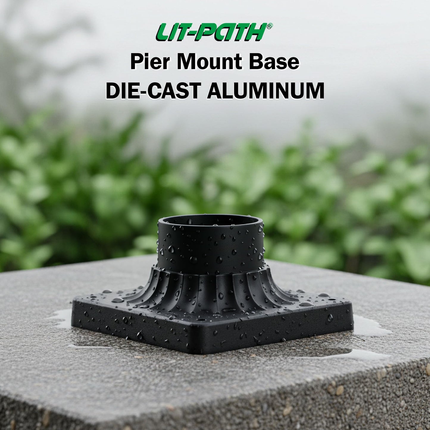 LIT-PaTH Outdoor Post Light Mounting Base, Pier Mount Base for 3 Inch Standard Pole Light, Matte Black Finish, 2-Pack