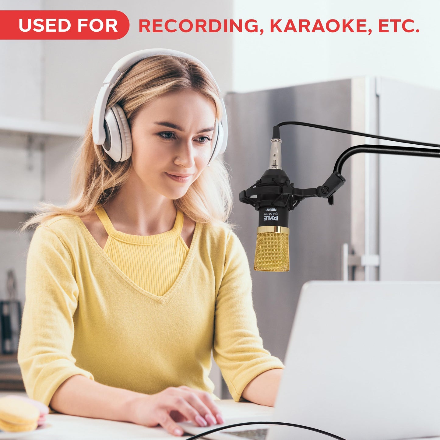 Pyle Cardioid Condenser Microphone Kit - 4-Pack Pro Audio Large Diaphragm Universal Mic with Shock Mount & XLR Cable, Ideal for Podcast, Streaming