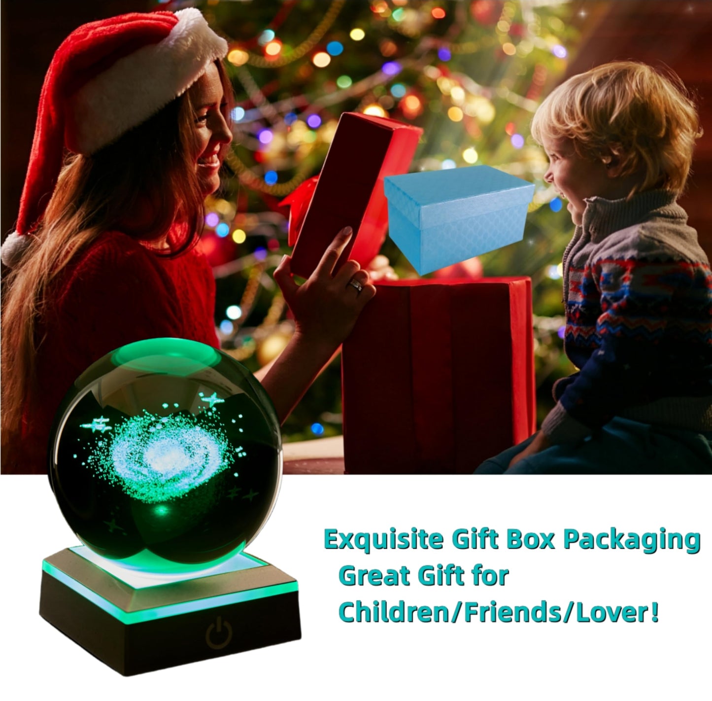 DIGFPWT Galaxy Crystal Ball Lamp, 3.15 inch 3D Crystal Ball Night Light with LED Colorful Lighting Touch Base, Galaxy Gift for Friends