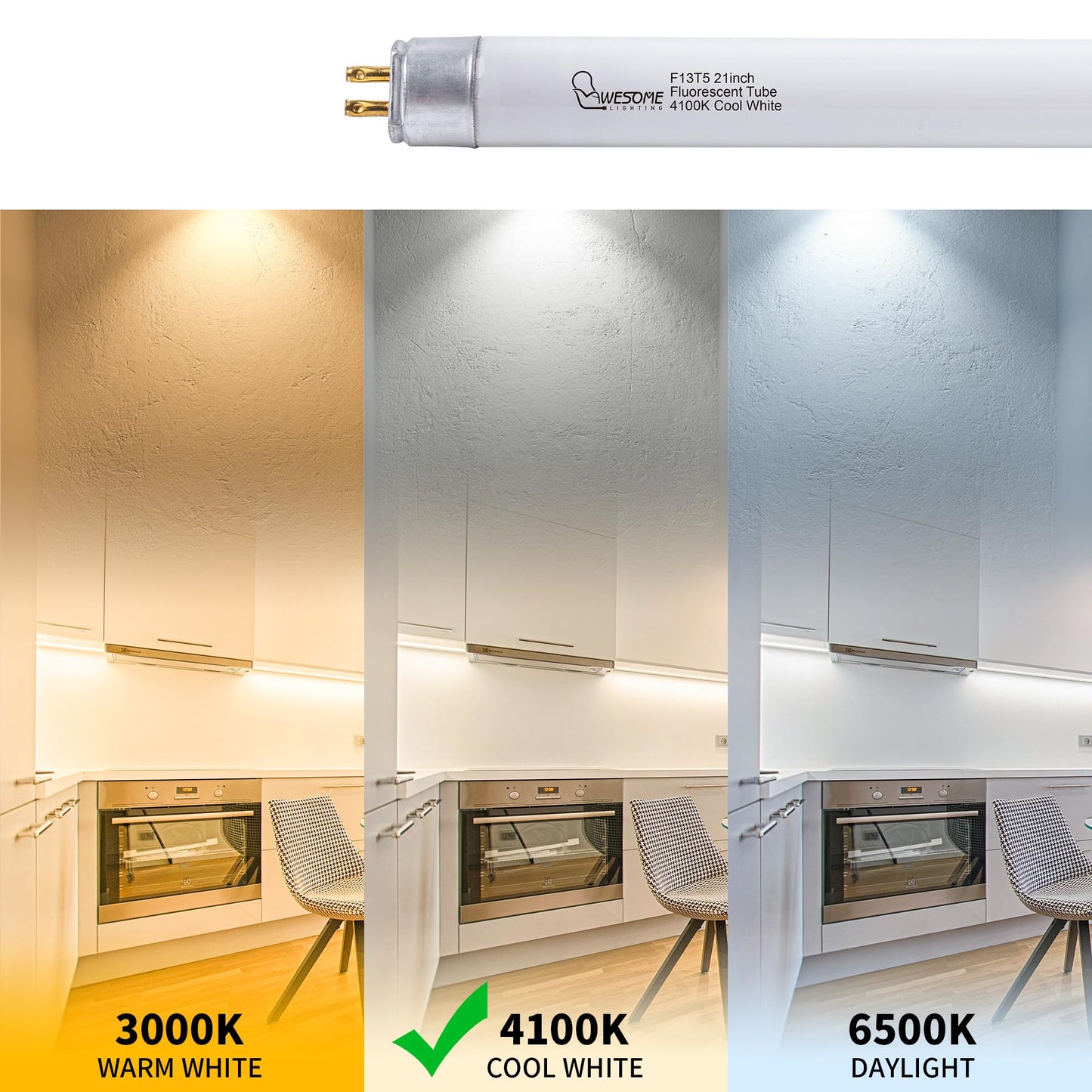 21 Inch F13T5/CW Fluorescent Light Bulb, T5 13 Watts, 4100K Cool White Under Counter Light Bulbs, Replacement Bulb for Under Cabinet Light, G5 Mini