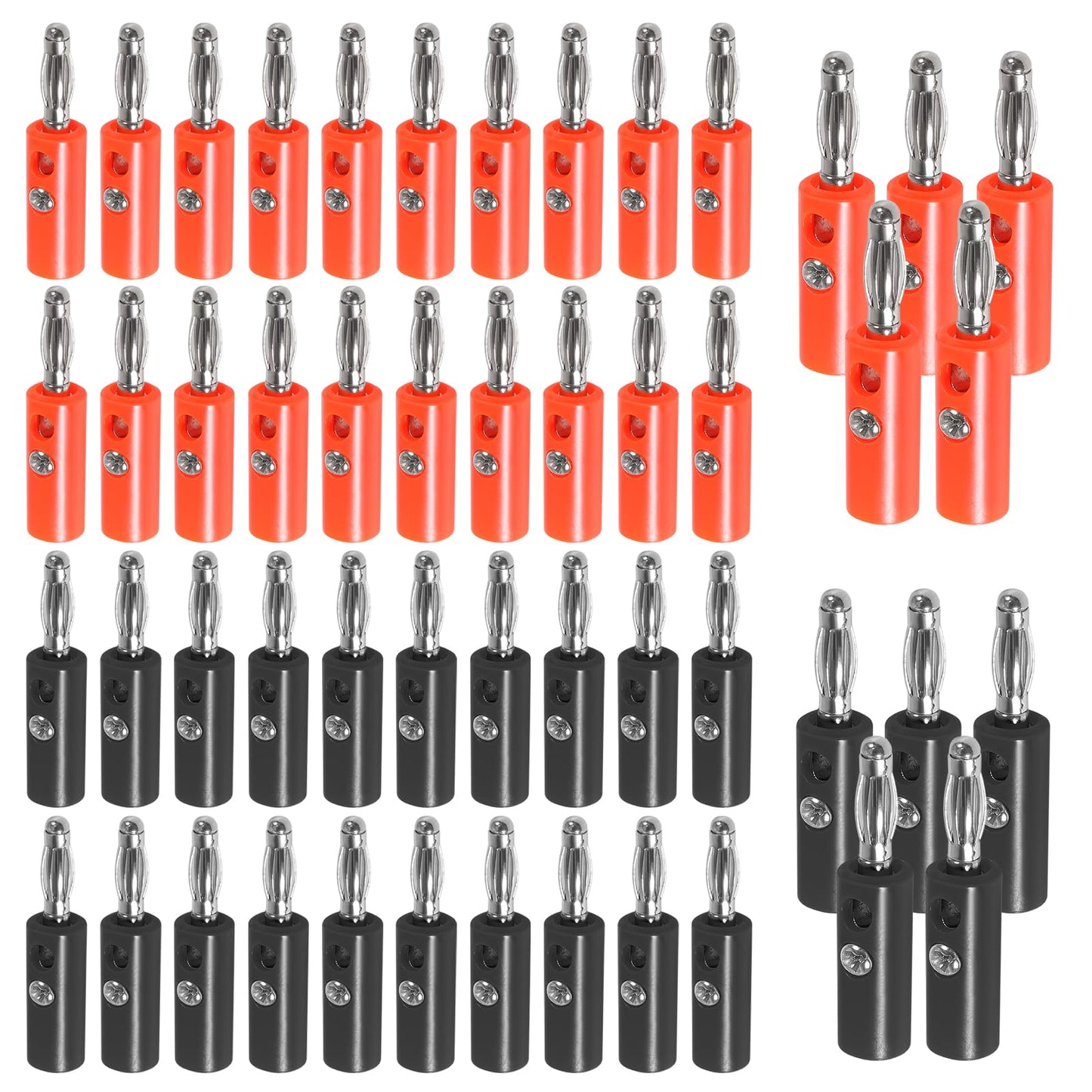 ALAMSCN 50PCS 4mm Banana Plug Audio Speaker Cable Connector Banana Plug Terminal Connectors Male Audio Speaker Cable Connector(25 Red + 25 Black)