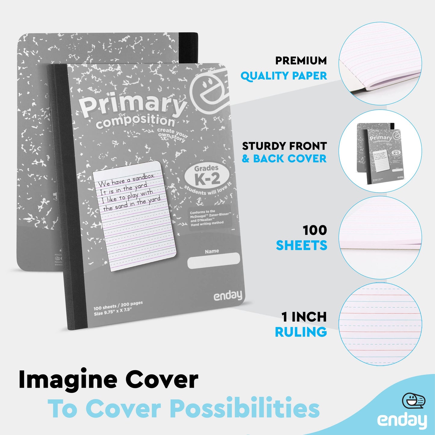 Enday Primary Composition Notebook K-2, Primary Ruled Composition Book, Primary Composition Notebook for Kids, 100 Sheets kindergarten Notebook, Red