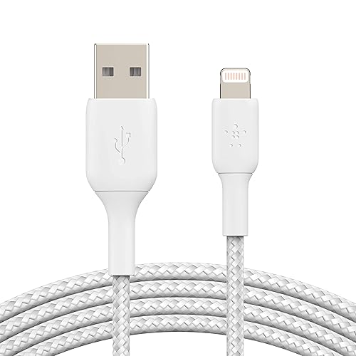 Belkin BoostCharge Braided Lightning Cable - 6.6ft/2M - MFi Certified Apple iPhone Charger USB to Lightning Cable 6ft - iPhone Cable - iPhone Charger…