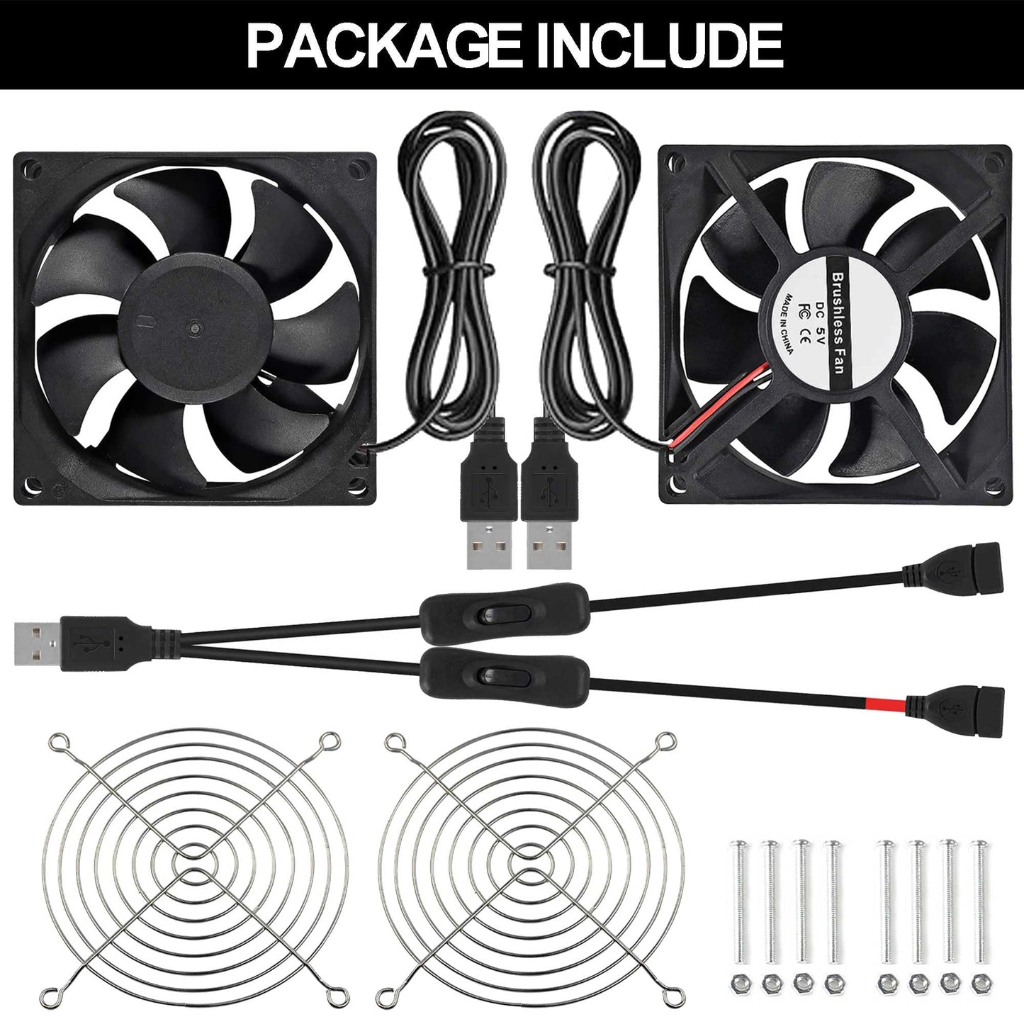 ALAMSCN 2pcs Quiet 80mm USB Fan 5V 8025 80x25mm Portable Cooling Fan with ON/Off Switch for PC Computer Case Receiver DVR PlayStation TV Box CPU