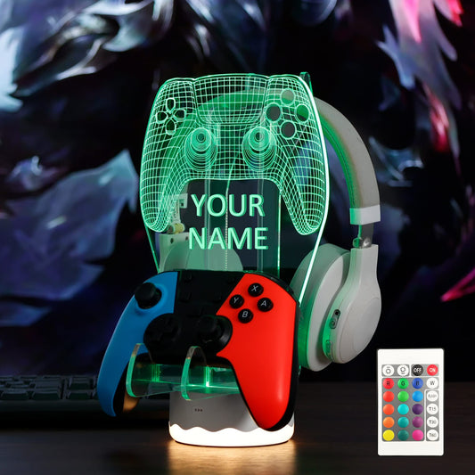 YuanDian Light up Headphone Controller Holder, 16 Colors 3D LED Lights Gamepad Stand, Game Controller Hanger for All Universal Gaming PC Accessories