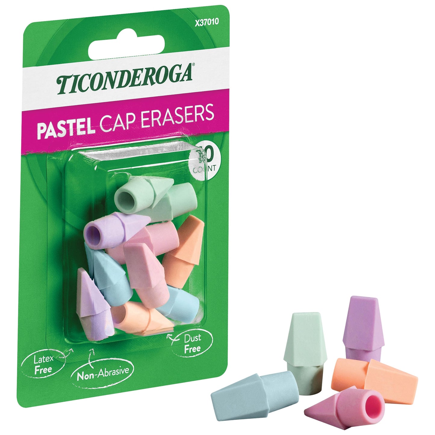 Ticonderoga Pencil Cap Erasers, Assorted Pastel Colors, 10 Count