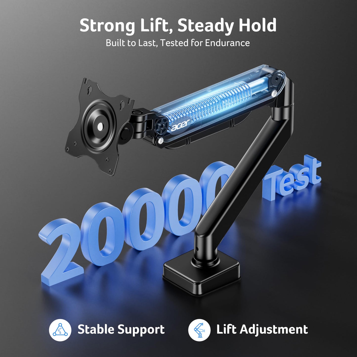 Acer Single Monitor Mount, Fully Adjustable Monitor Arm Fits 17 to 34 Inch Screens, Gas Spring VESA Mount with C-Clamp & Grommet Base, Computer Desk