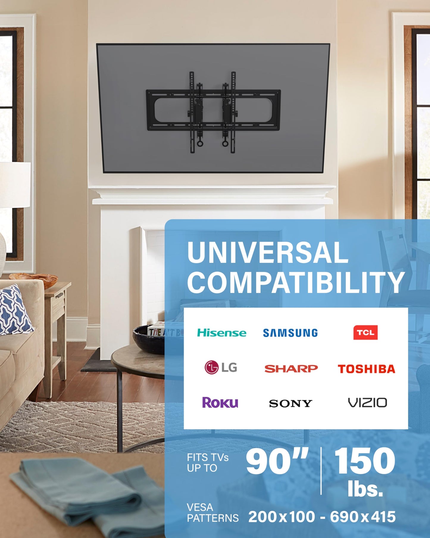 SANUS Preferred Extendable Tilt TV Wall Mount for 42 to 90 inch Screens up to 150lbs - 5.7” Extension Provides Max 12 deg Tilt to Reduce Glare - Easy