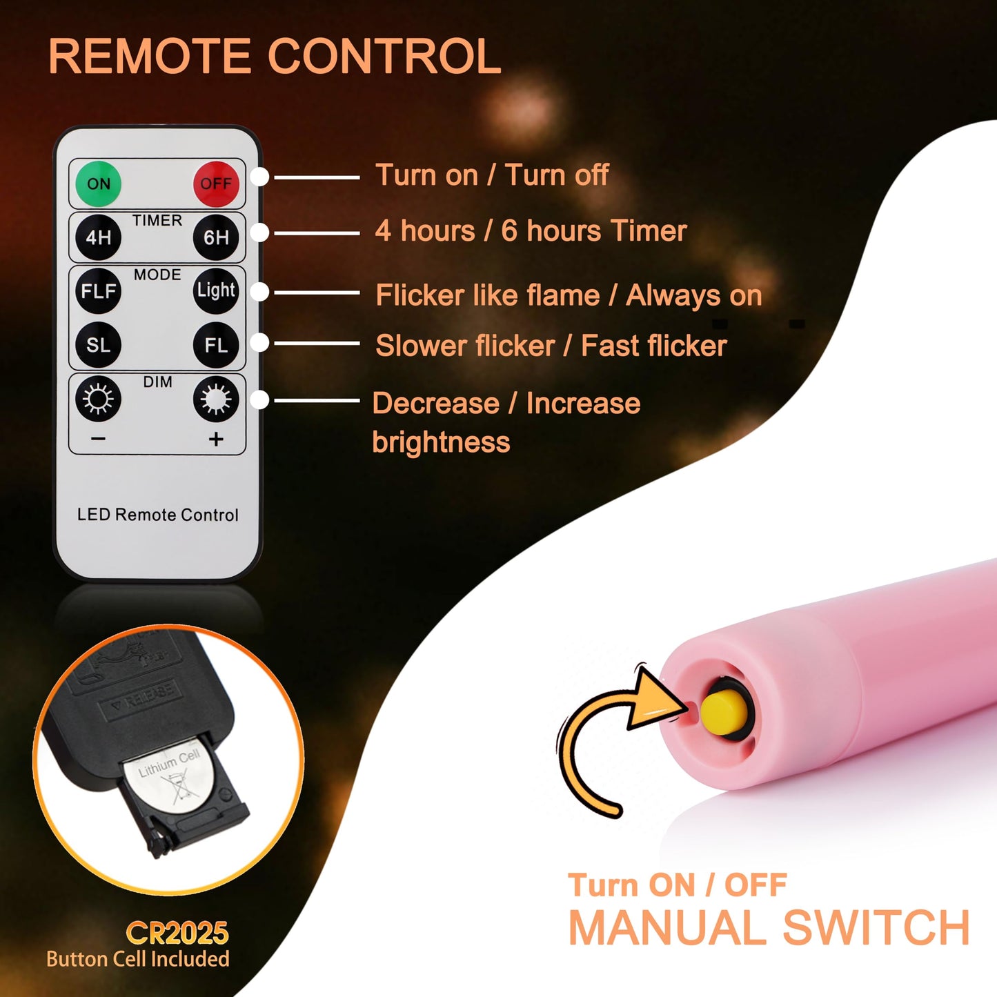 FREEPOWER Flameless Advent Candles - Set of 4 Battery Operated LED Advent Candle with Remote Control & Timer- 8-inch Tall Flicker Flame Battery