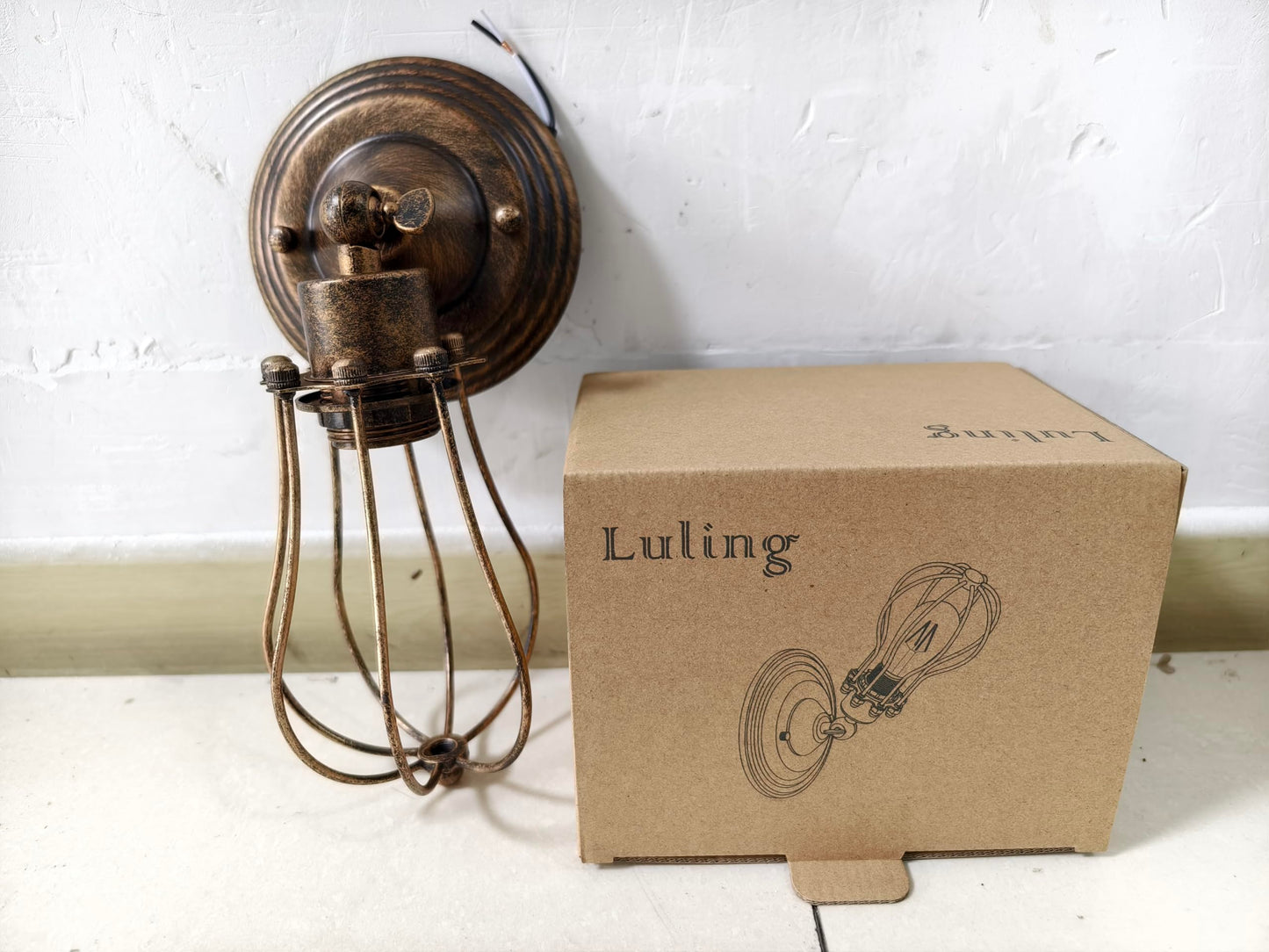 LULING Industrial Wall Sconce Vintage Lighting Adjustable Lamp Socket Wire Metal Cage Wall Light Shade Edison Style Antique Fixture Porch Mirror (No