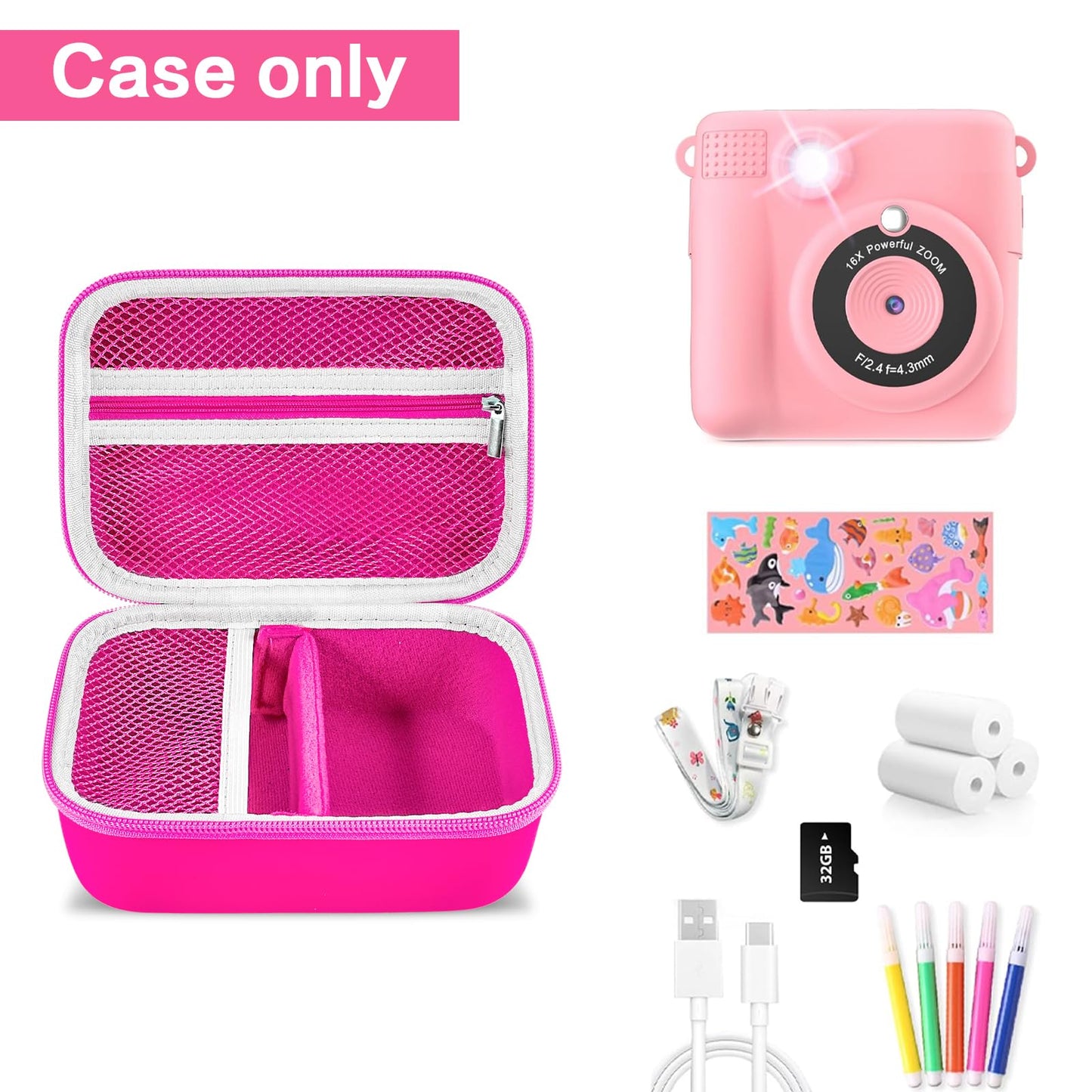 Againmore Kids Instant Print Camera Case with DIY Removable Divider, Portable Digital Camera Storage Bag Compatible with Dylanto/for HiMont/for