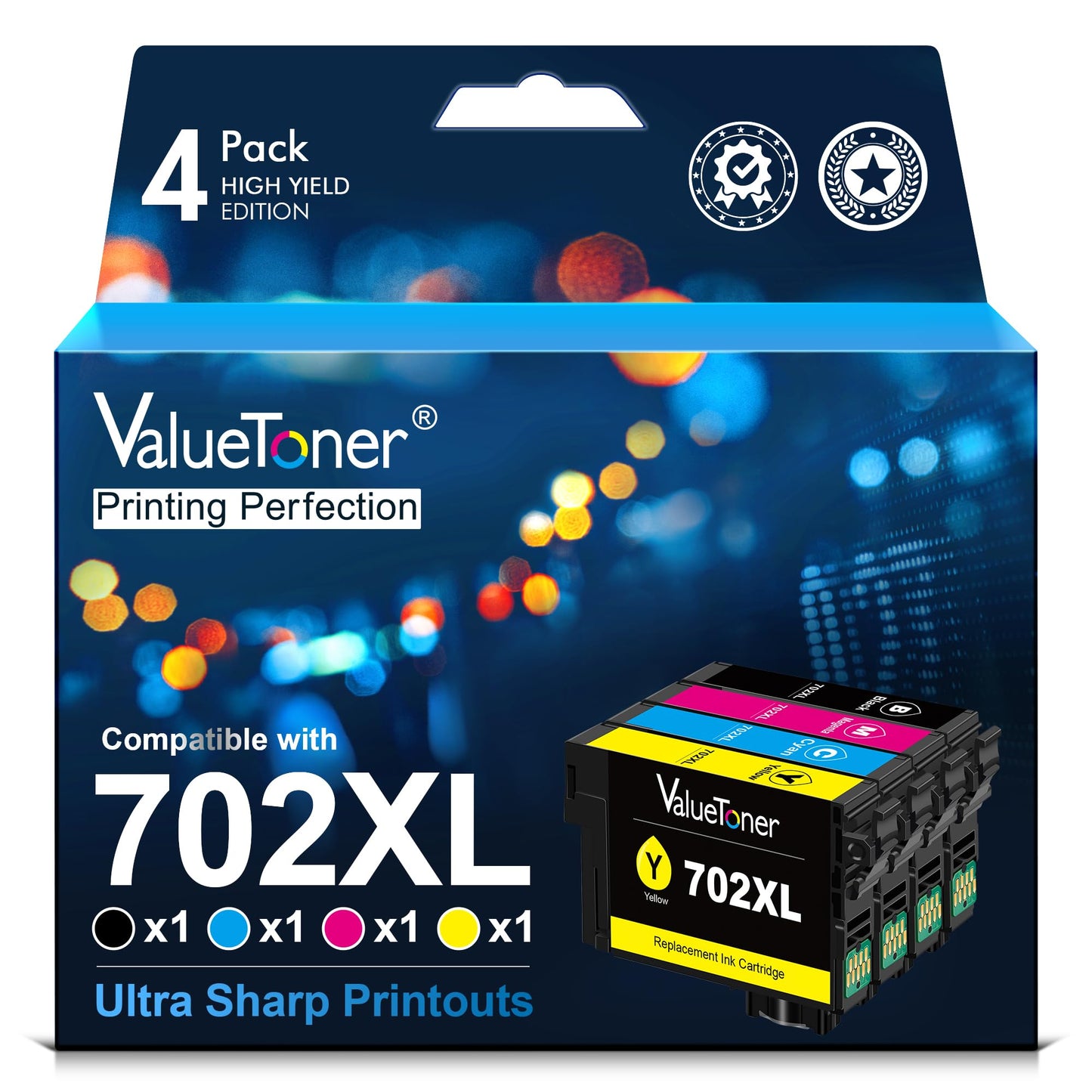 Valuetoner Remanufactured 702XL T702 702 XL T702XL Replacement for Epson 702 Ink cartridges for Epson Workforce Pro WF-3733 WF-3720 WF-3730 Printer