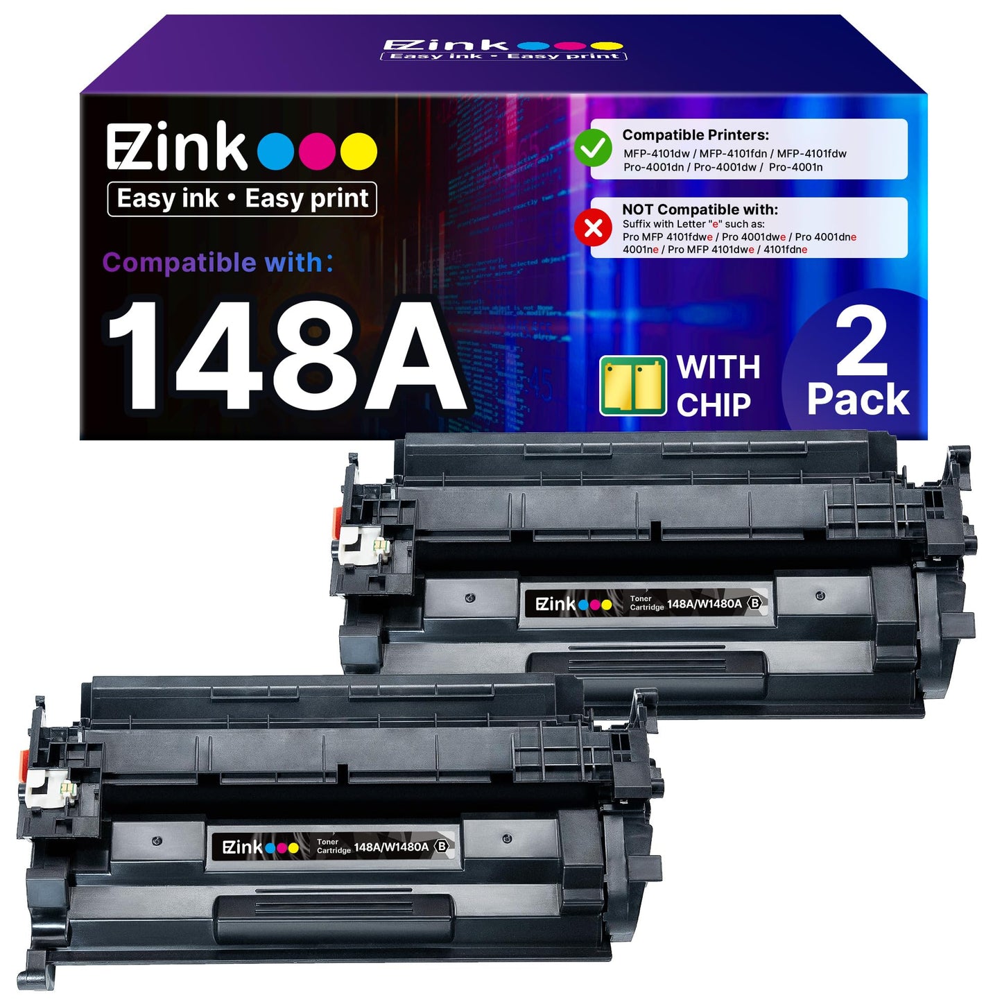 E-Z Ink 148A Toner Cartridge 4001n 4101fdw (with Chip) Replacement for HP 148A Toner Cartridge W1480A 148X W1480X to Use with HP LaserJet Pro 4001n