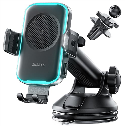 JUSAKA Wireless Car Charger,15W Fast Charging Auto Clamping Phone Holders for Your Car Compatible with iPhone 16/15/14/13, for Samsung Galaxy S24