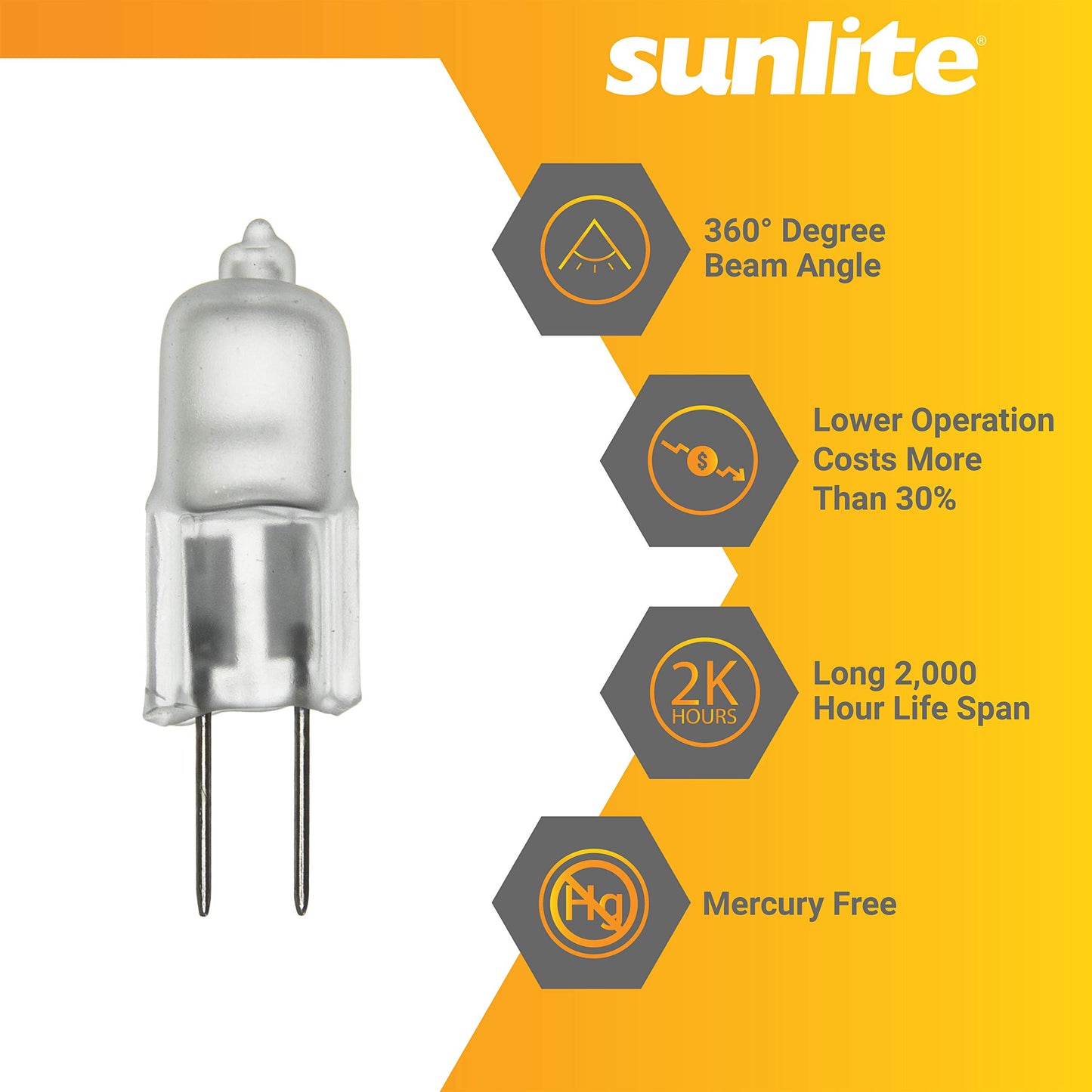 Sunlite Q20/FR/G4/12V/12PK Halogen 20W 12V Q20 Single Ended Capsule Light Bulbs, Frosted Finish, 3200K Bright White, Bi-Pin (G4) Base, 12 Pack