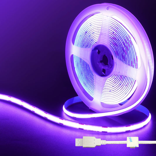 Clearhill 5V USB COB LED Strip Lights,9.84FT/3M,Purple,320LEDs/M,8mm Width,Not Waterproof IP20,1M USB Cable,Flexible LED Tape Light for DIY Home
