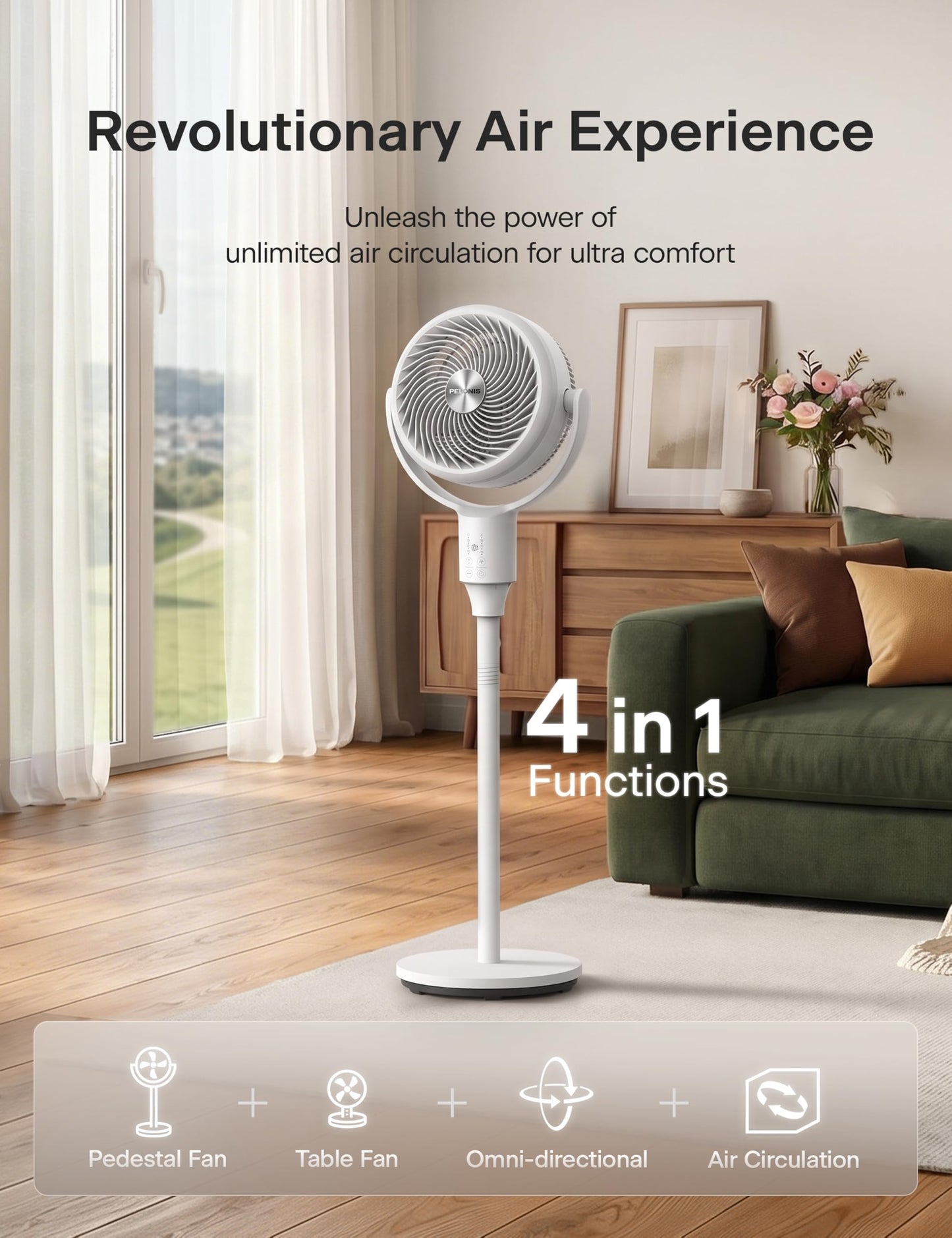 PELONIS Omni-Directional Air Circulator Fan with Remote for Bedroom, White