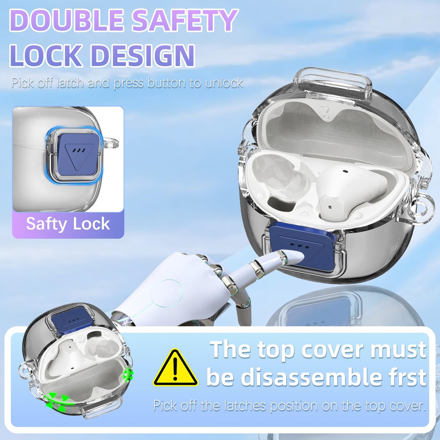 Upgrade Secure Lock for JBL Tune Flex 2 Case Cover with Cleaner kit, Clear TPU Protective Cover with JBL Tune Flex 2 True Wireless Noise Cancelling