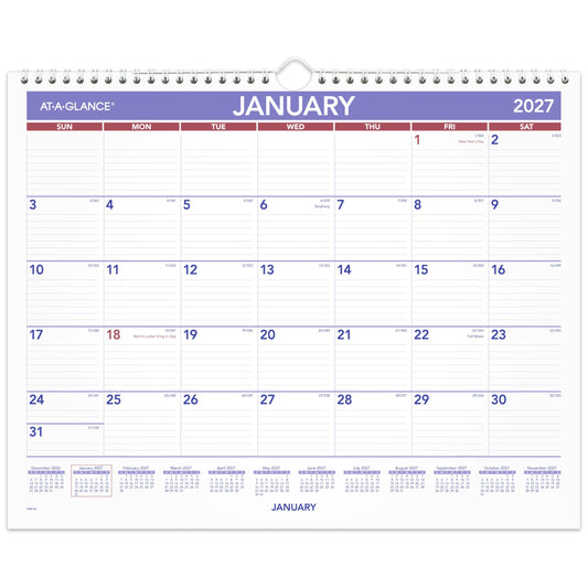 AT-A-GLANCE 2027 Wall Calendar, Monthly, 15" x 12" Planner, Ruled Daily Blocks (PM82827)