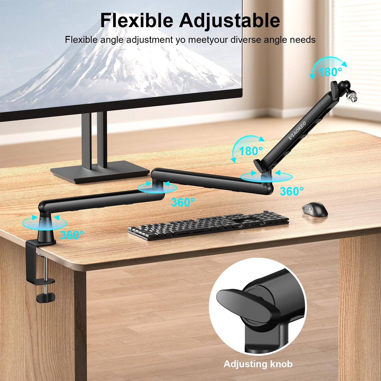 Microphone Arm,Aokeo AK-55i Desk Low Profile Adjustable Mic Boom Arm Stand,Suitable For Blue Yeti,Snowball iCE, HyperX QuadCast,SoloCast,Elgato