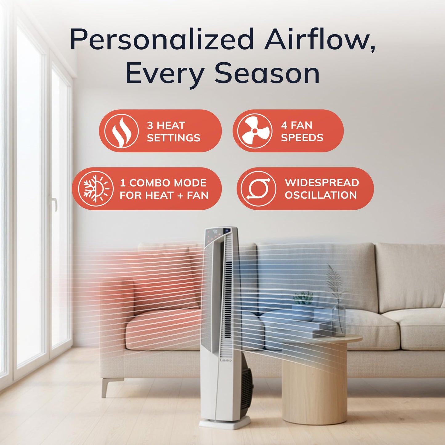 Lasko All-Season Tower Fan and Space Heater in One - 38” - FHV820- White