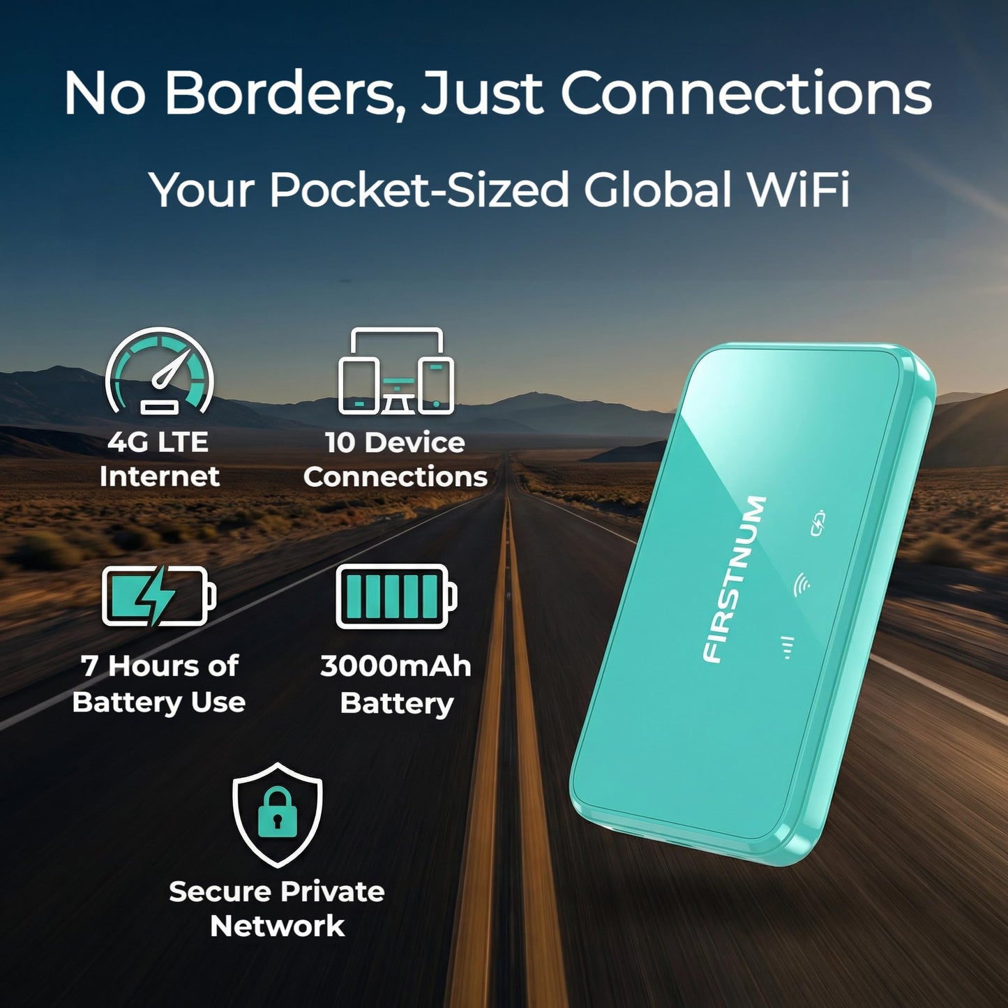 FIRSTNUM M6 Mobile Hotspot, Portable WiFi Hotspot for Travel in 160+ Countries, No SIM Card Required Hotspot No Contract, Connect Up to 10 Devices