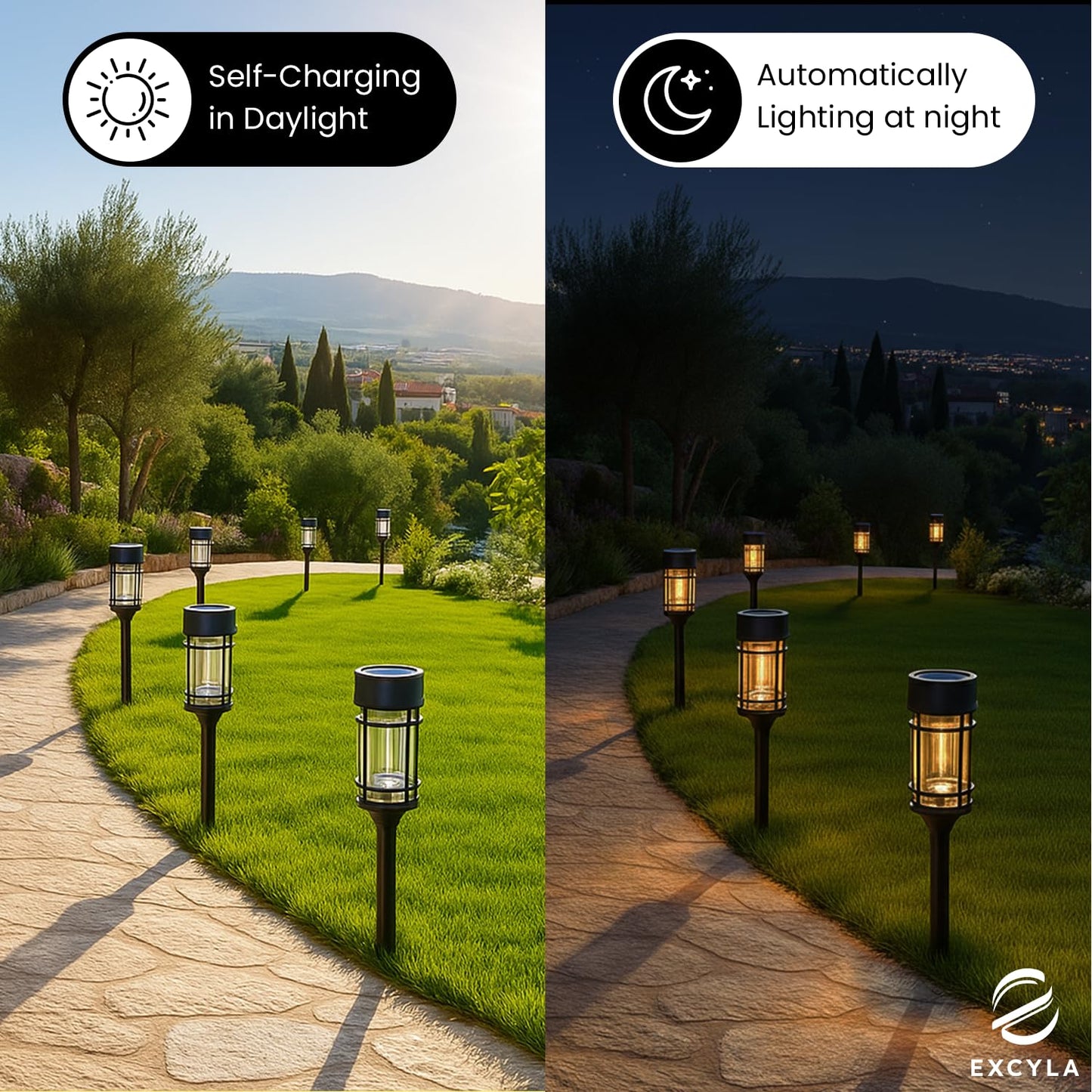 EXCYLA - Solar Pathway Lights| Outdoor Garden Lights | Waterproof & Weather-Resistant | Energy-Efficient with High Transparency Glass | Durable
