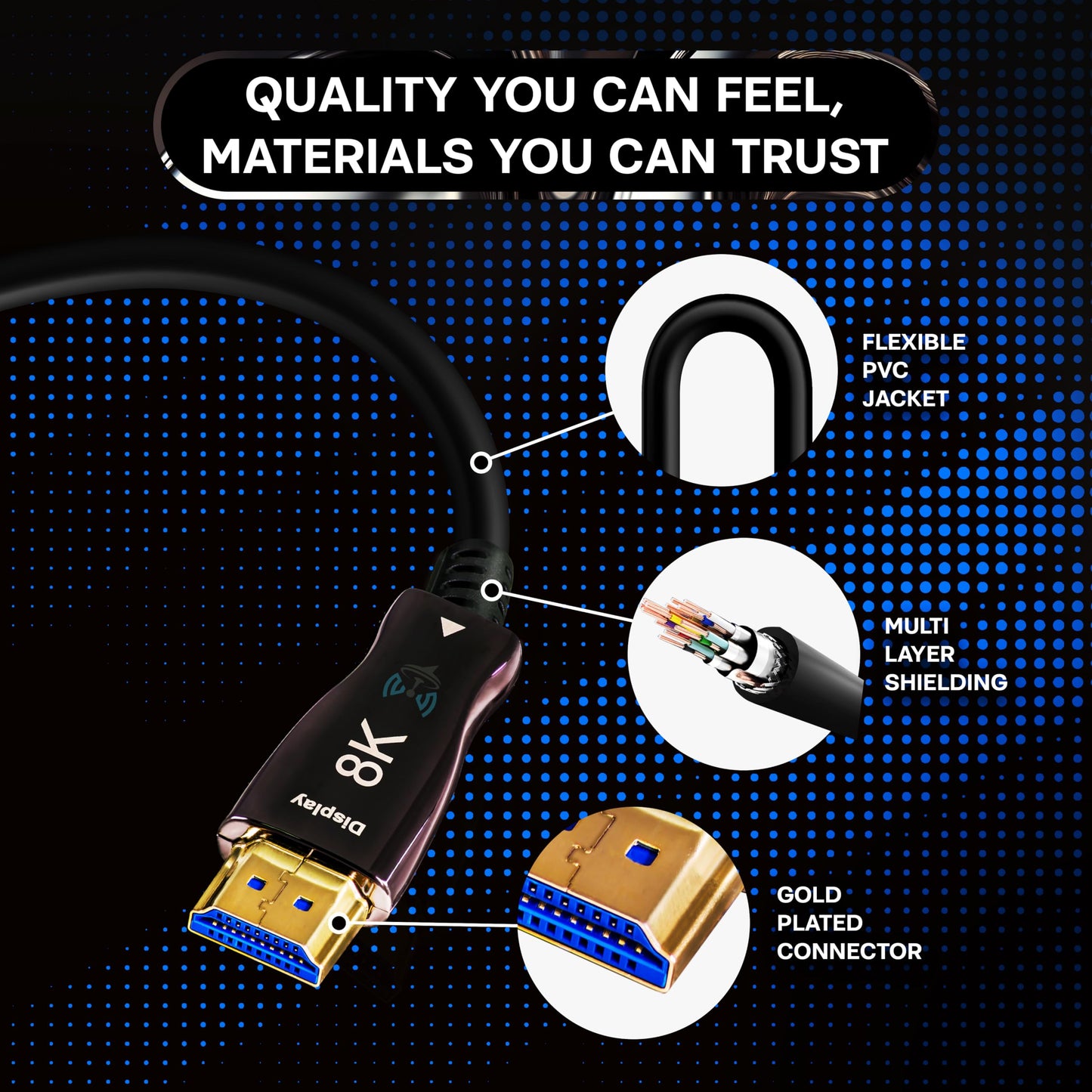 SatelliteSale Digital Fiber Optic 8K HDMI 2.1 Cable 8K/60Hz 48Gbps Universal Wire PVC Black Cord 330 feet