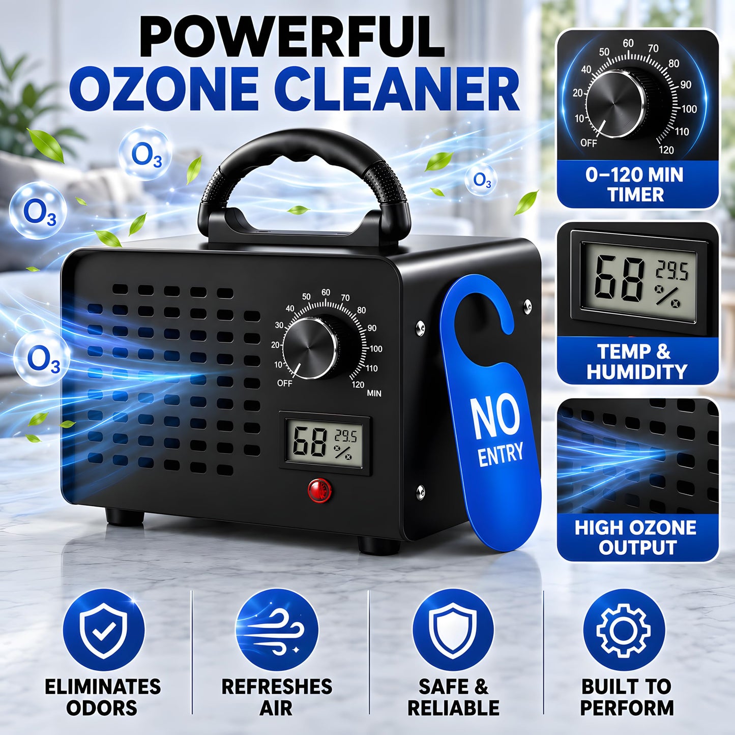 148,000mg/h Dual-Fan Ozone Machine Generator High Capacity Ozone Odor Eliminator Odor Removal Air Purifier Ionizer & Deodorizer for Car, Home, Smoke