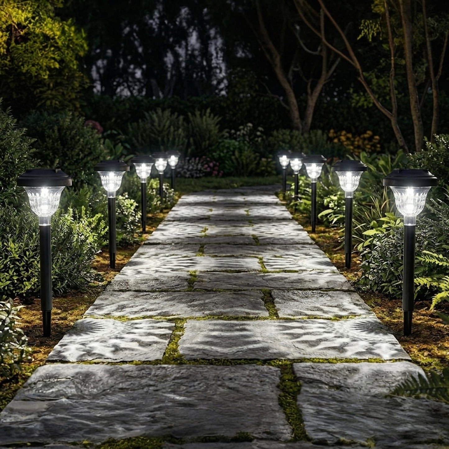 Torlaist Solar Pathway Lights Outdoor 10 Pack Waterproof Solar Garden Lights Auto On/Off LED Solar Yard Lights 6000K Cool White Solar Stake Lights
