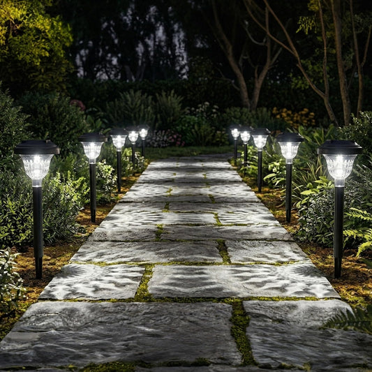 Torlaist Solar Pathway Lights Outdoor 10 Pack Waterproof Solar Garden Lights Auto On/Off LED Solar Yard Lights 6000K Cool White Solar Stake Lights