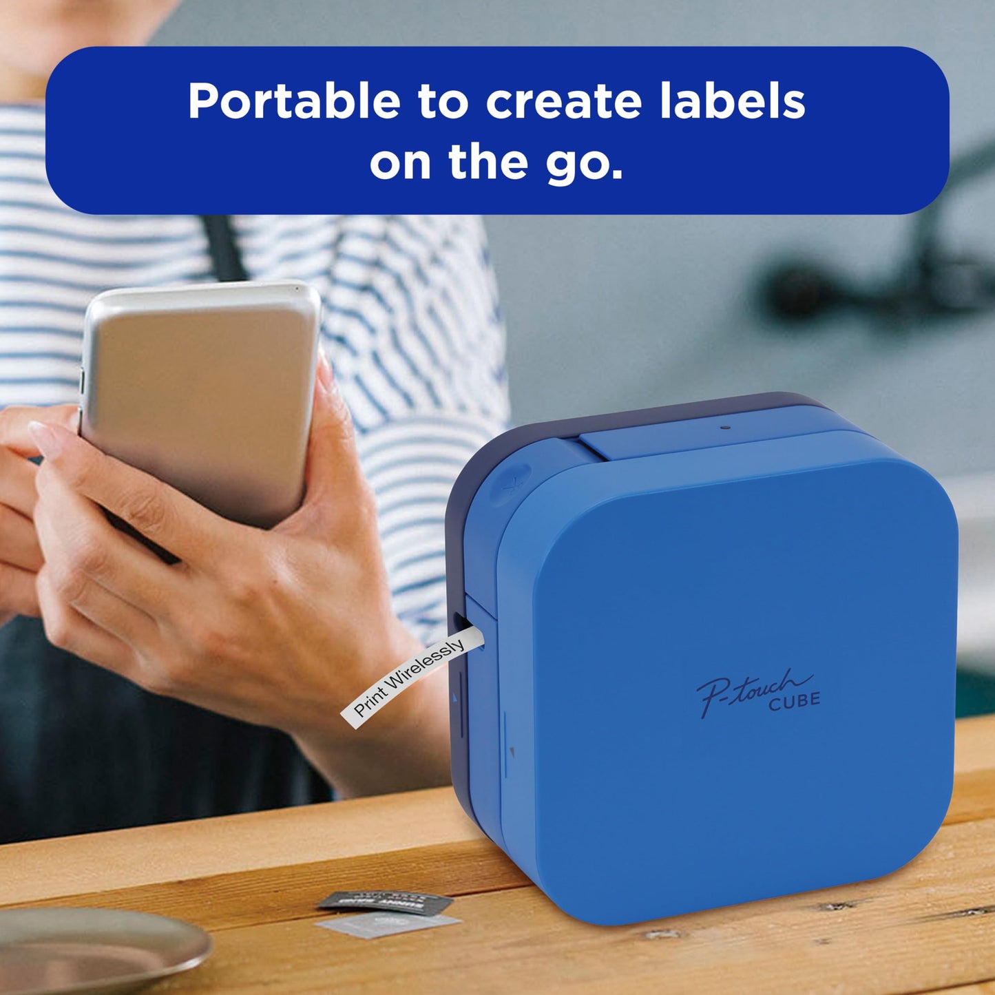 Brother P-Touch Cube Smartphone Label Maker, Bluetooth Wireless Technology, Multiple Templates Available, Apple & Android Compatible - Blue, 2.5 x 4.6