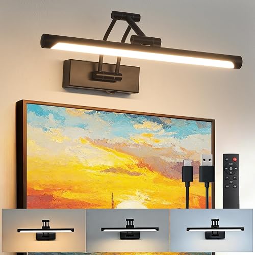 ZitoStory Picture Lights for Wall Battery Operated, (Black, 16in) Rechargeable Art Light for Painting,Modern wall Lights for Pictures,Dimmable Gallery