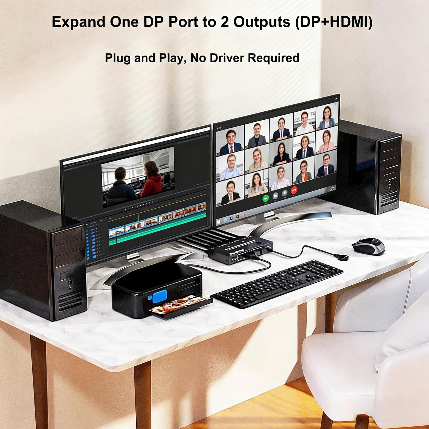 MST Displayport Splitter Dual Monitor KVM Switch 2 Monitors 2 Computers 1 DP in 2 Screens Out (DP&HDMI) Support Max Single 8K@30Hz/Dual 4K@100Hz USB