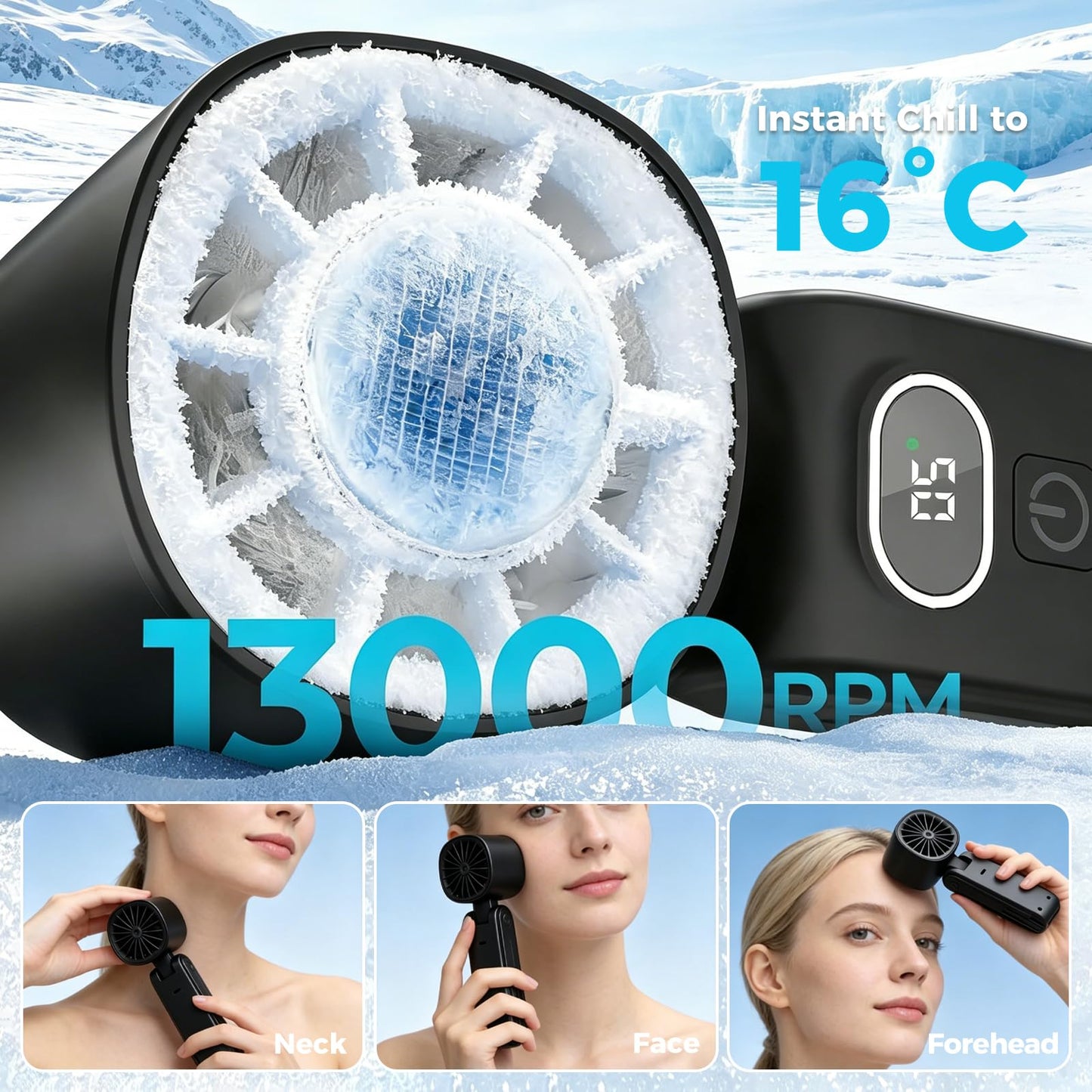 Gemmac Portable Handheld Turbo Fan with Ice Cooling, 5000mAh Personal Fan Rechargeable 5 Gear High Speed with LED Display, 5 in 1 Foldable