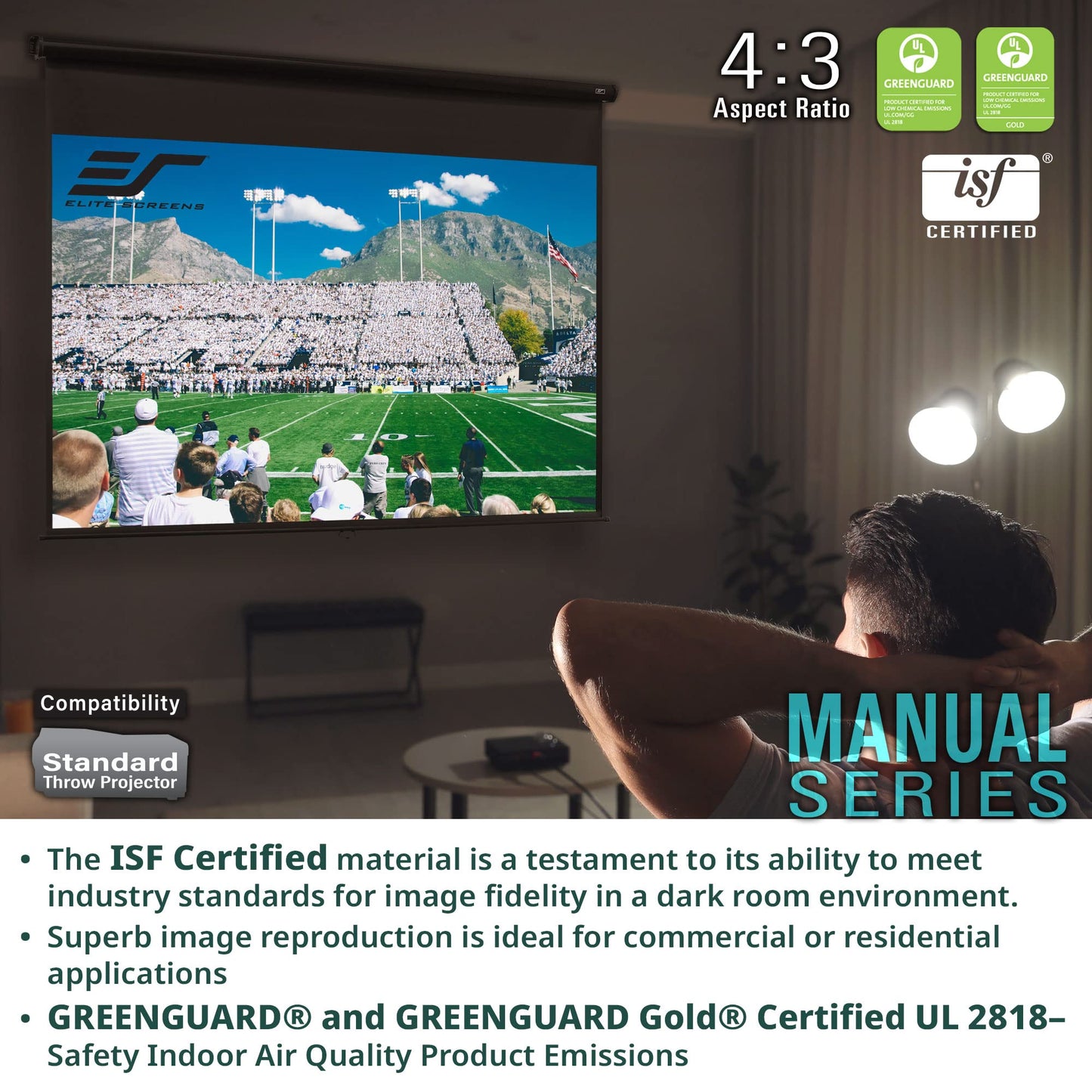 Elite Screens Manual Series, 80-INCH Pull Down Manual Projector Screen with AUTO LOCK, Movie Home Theater 8K / 4K Ultra HD 3D Ready, 2-YEAR WARRANTY