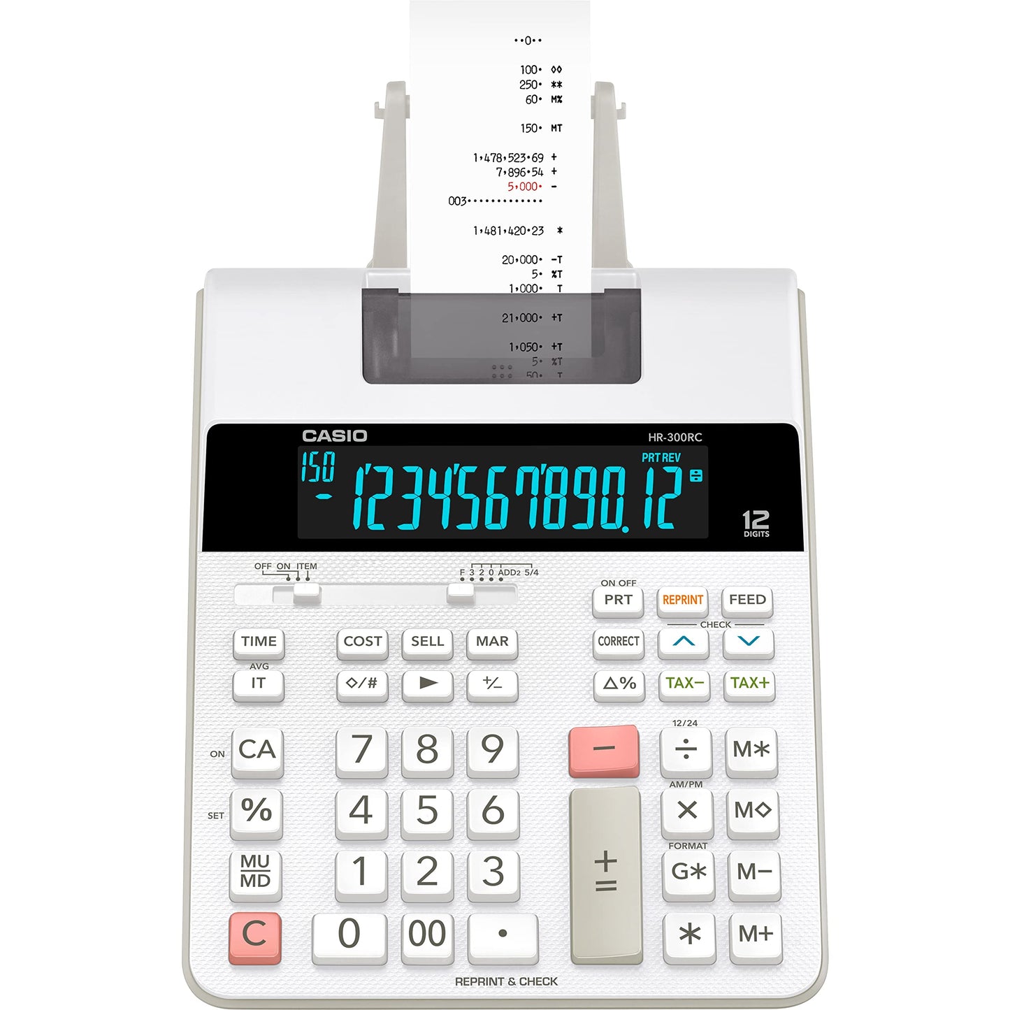 Casio HR-300RC - Printing Calculator with Backlit LCD Display | Cost/Sell/Margin, Tax & Time Functions | Re-Print & 150-Step Check | Ideal