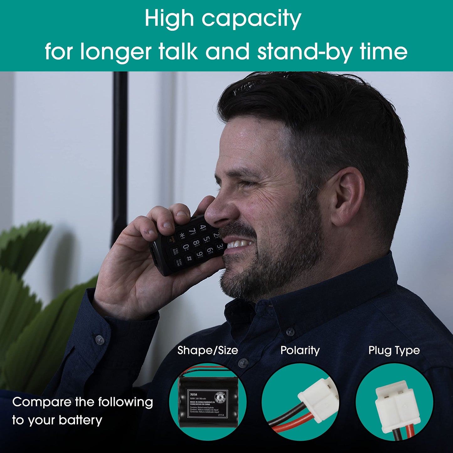 Power Gear Rechargeable Cordless Phone Battery, 3.6V, 750Mah Battery Pack, Nickel Metal Hydride, Cordless Phone Handset Compatible, 76158