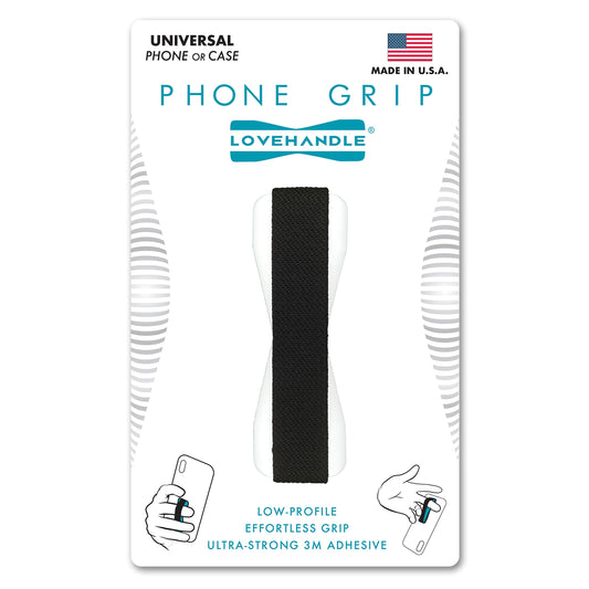 LOVEHANDLE Universal Phone Grip for Most Smartphones, Mini Tablets and Cases, Black Elastic Strap with White Base, LH-01White