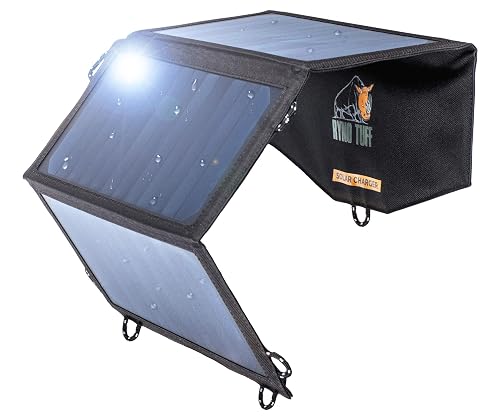 Ryno Tuff 21W Lightweight Portable Solar Charger for Camping - Foldable Solar Powered Cells with 2 USB Ports To Fast Charge Smartphones, Tablets
