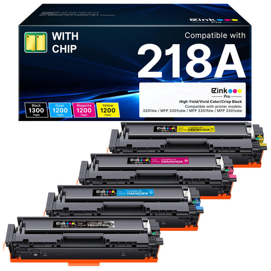 E-Z Ink Pro Compatible for HP 218A Toner Cartridges 4 Pack (with Chip) 3301fdw Toner Work for HP 218A 218X 218 for Color LaserJet Pro MFP 3301fdw