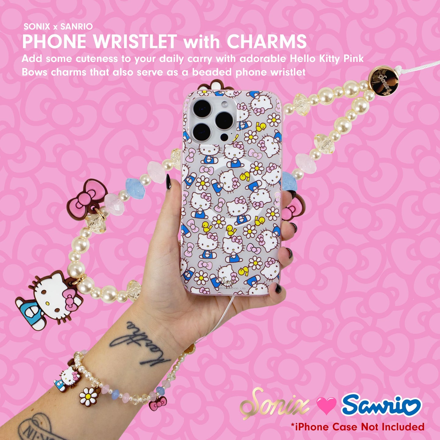Sonix x Sanrio Beaded Phone Charm | Beaded Wristlet, Universal Phone Strap, and Detachable Cell Phone Lanyard with Silicone Charms | Hello Kitty Pink