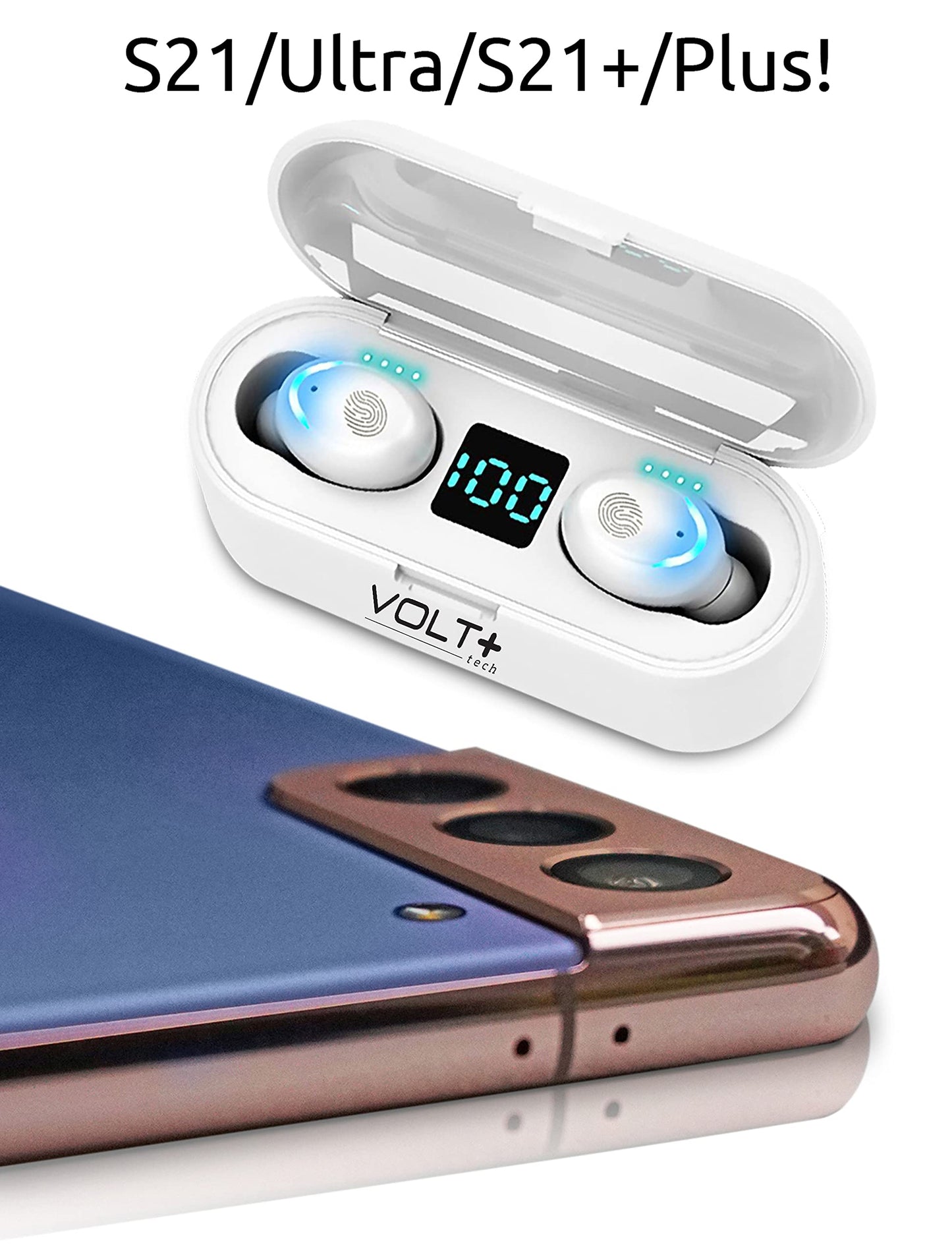 Wireless V5.3 Bluetooth Earbuds Compatible with LG W41 Pro/Plus/K92/K62/K52/K42/K22/K31 2,000Mah PowerBank LED 8D Bass Mic IPX7 Waterproof/Sweatproof