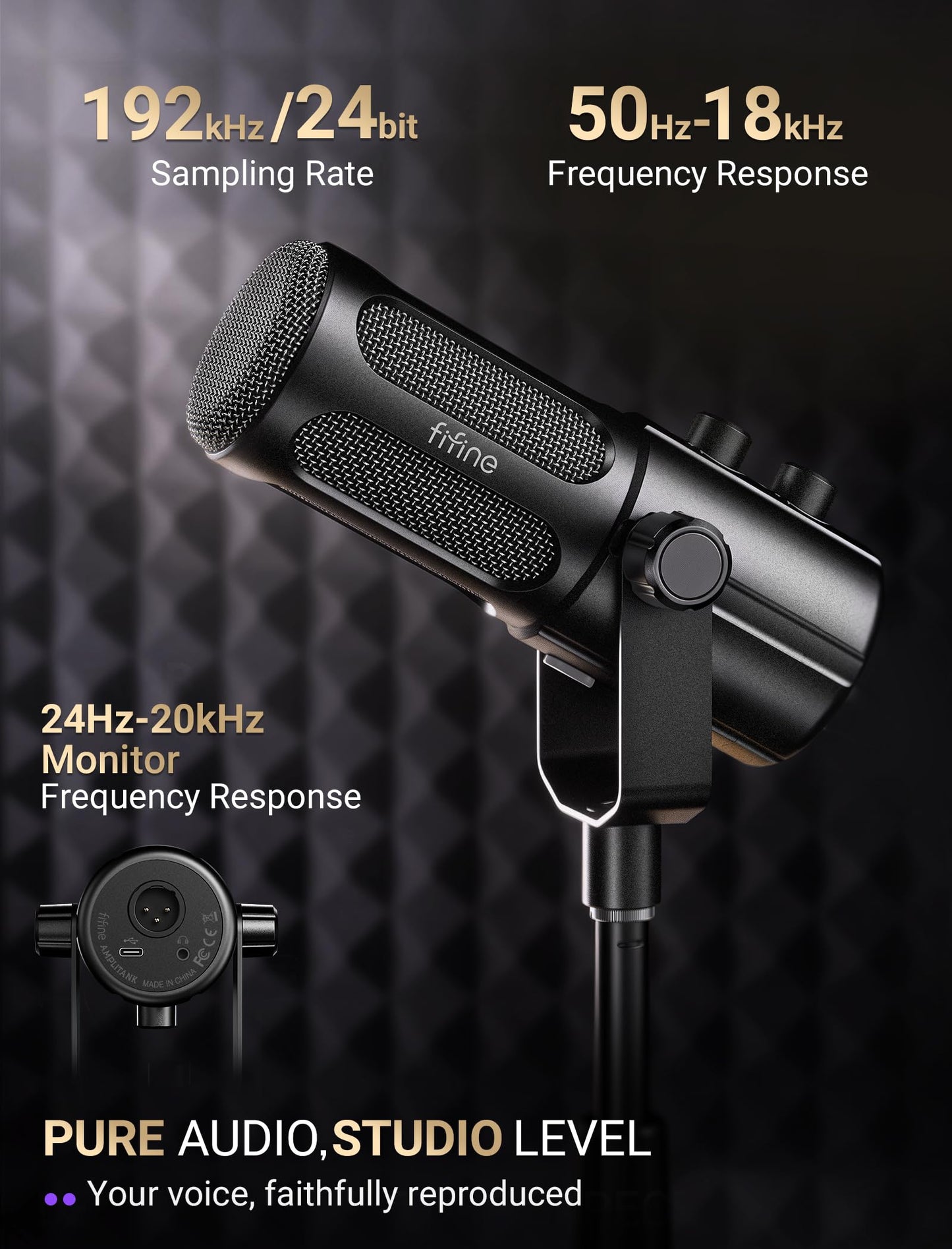 FIFINE AmpliTank TANK6S Vocal-Dynamic-Microphone, XLR-USB-Podcast-Microphone with Desktop Stand, Mute Button, Volume Knob, Studio Metal Built